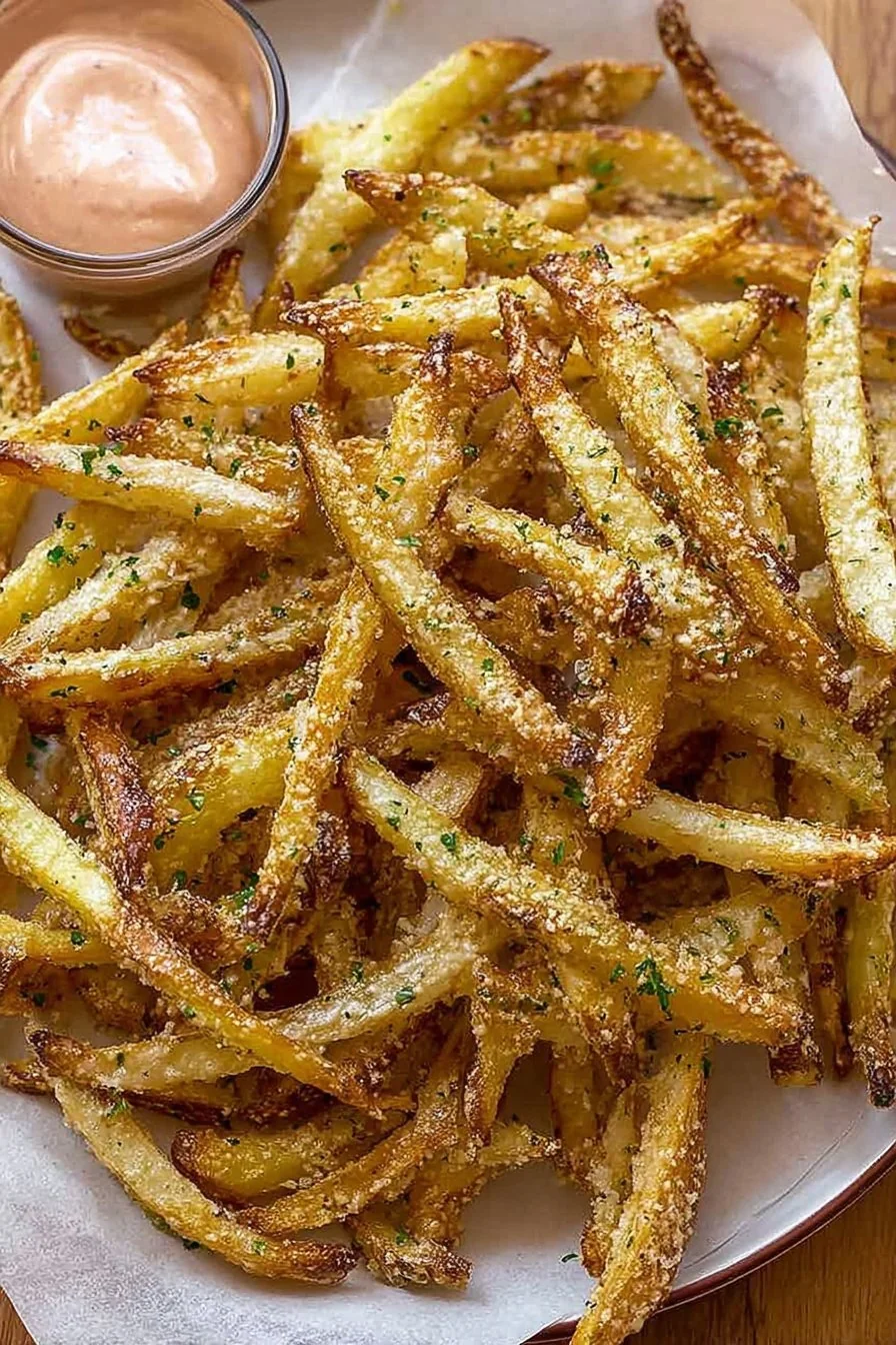 Air Fryer Garlic Parmesan French Fries cooking process