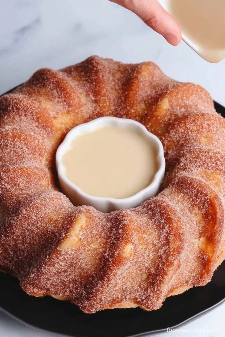 Apple Cider Donut Cake fresh from the oven and covered in cinnamon sugar