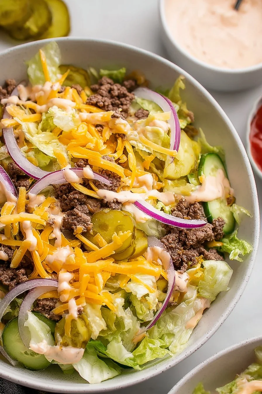 Big Mac Salad in a bowl with creamy dressing