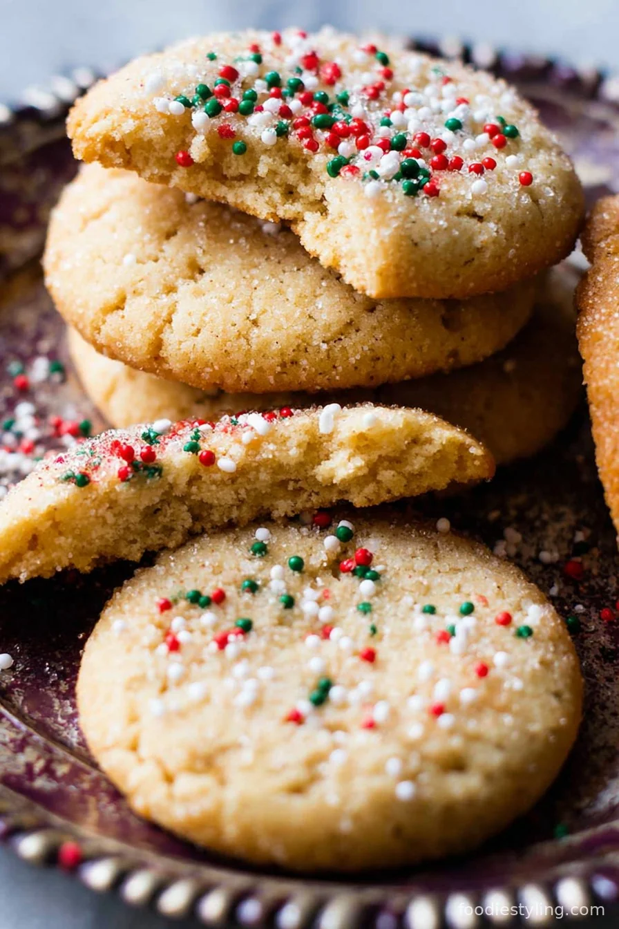 A pile of perfectly golden Brown Butter Sugar Cookies with crackly tops