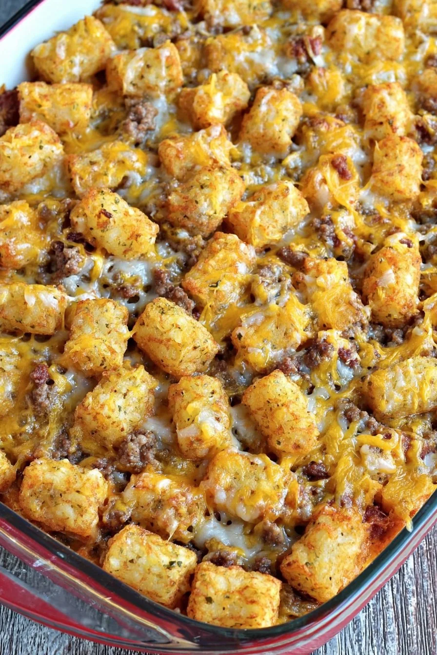 Cheeseburger Tater Tot Casserole cooking process