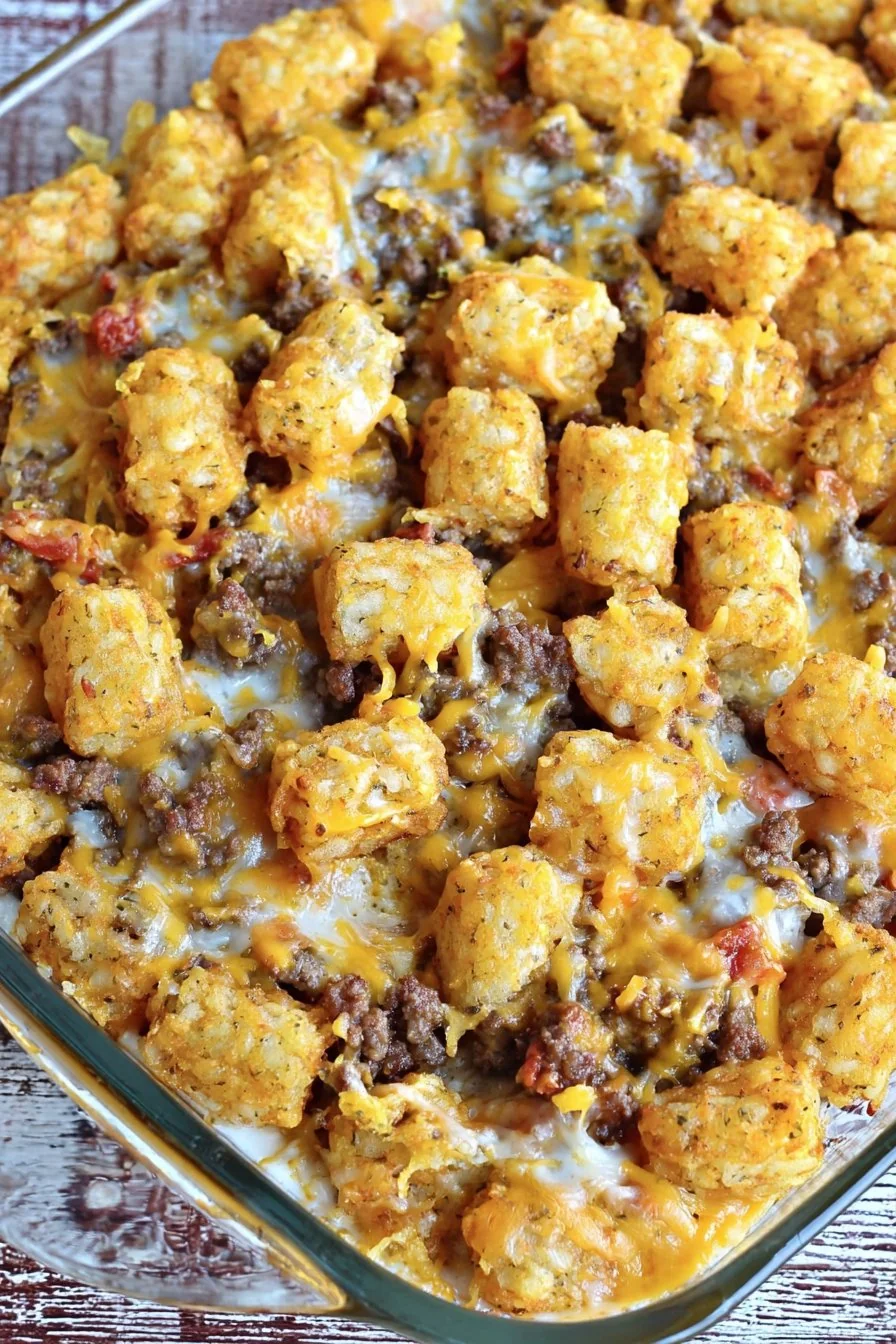 Cheeseburger Tater Tot Casserole cooking process