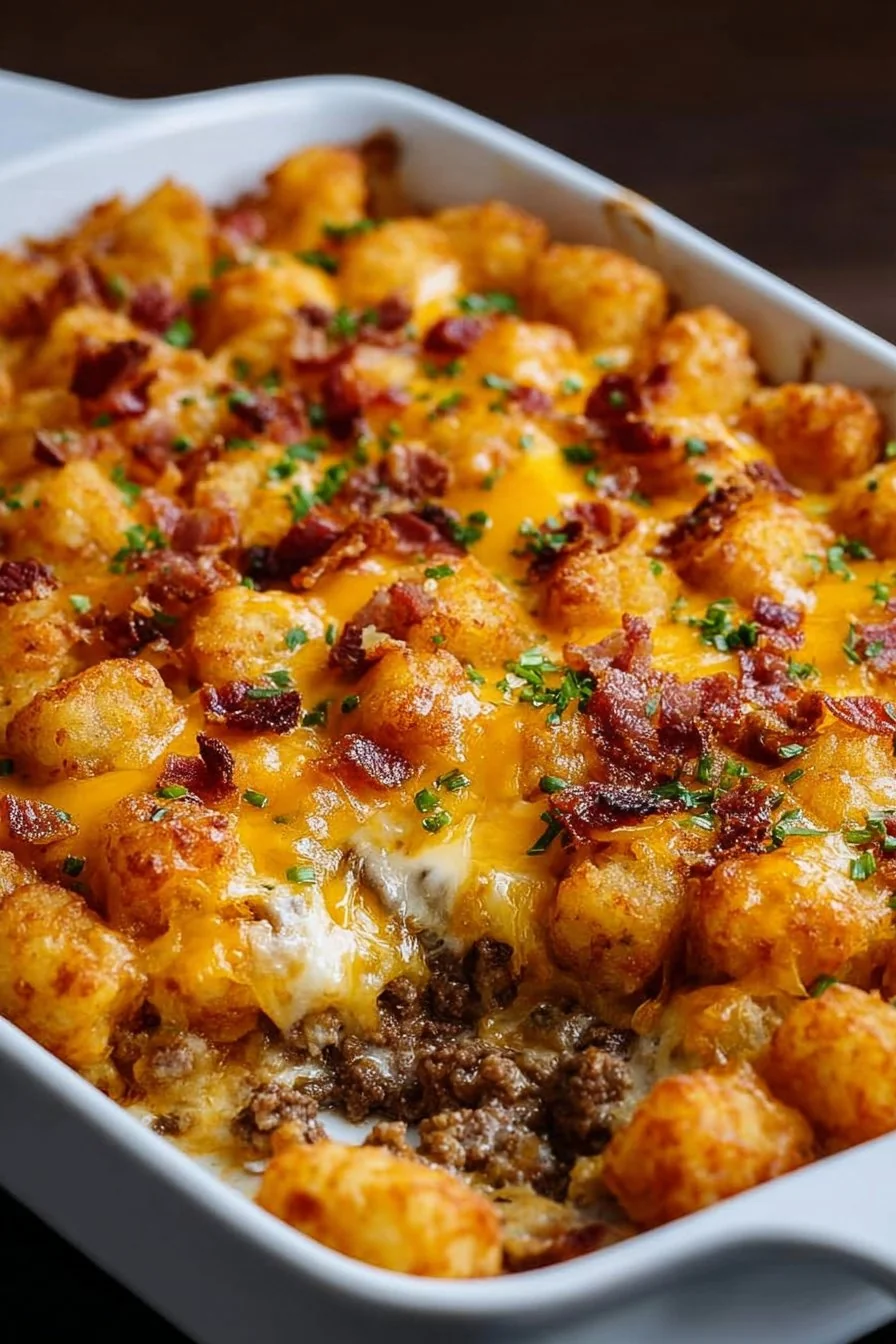Cheesy Cheeseburger Tater Tot Casserole cooking process