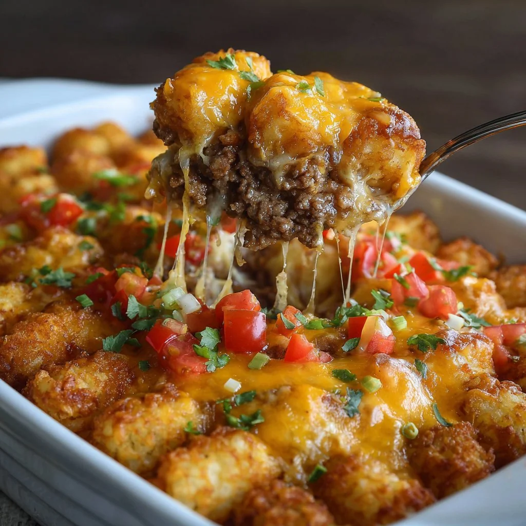 Cheesy Cheeseburger Tater Tot Casserole cooking process