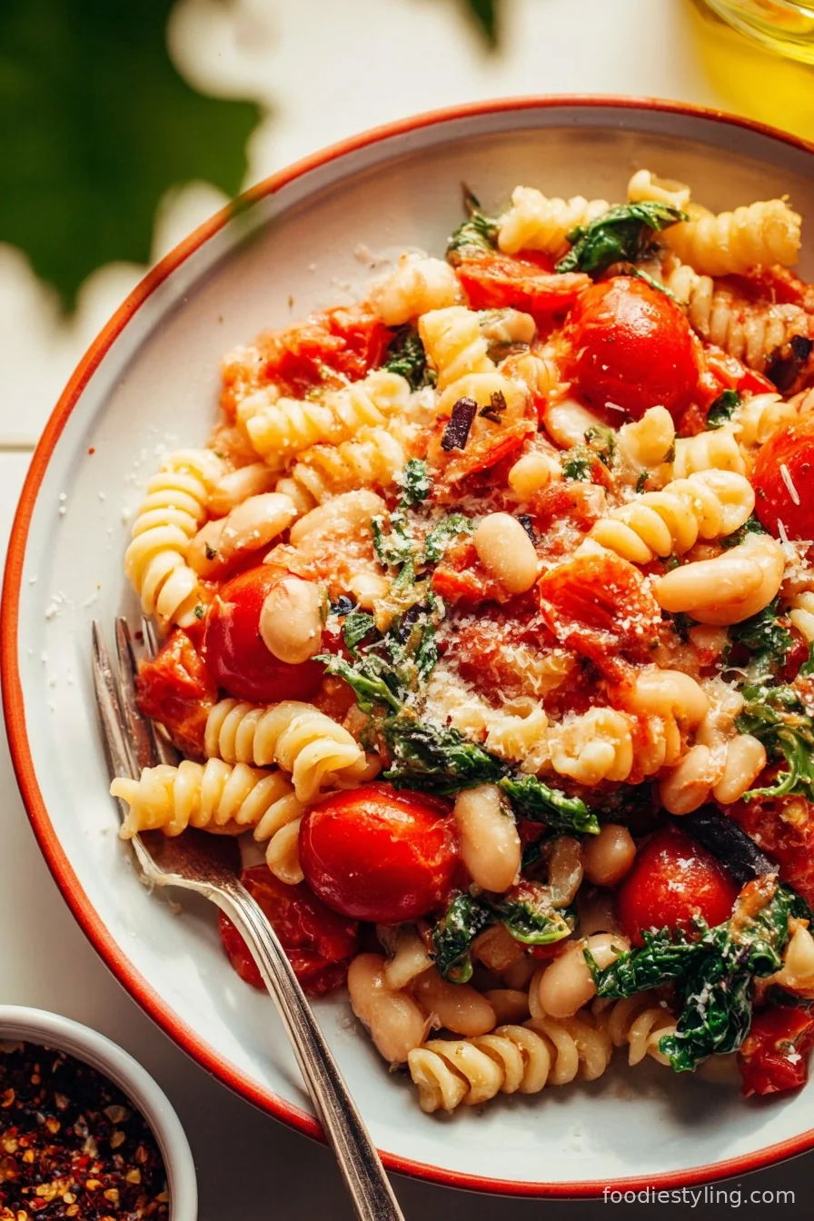 Cherry Tomato Pasta with White Beans cooking process