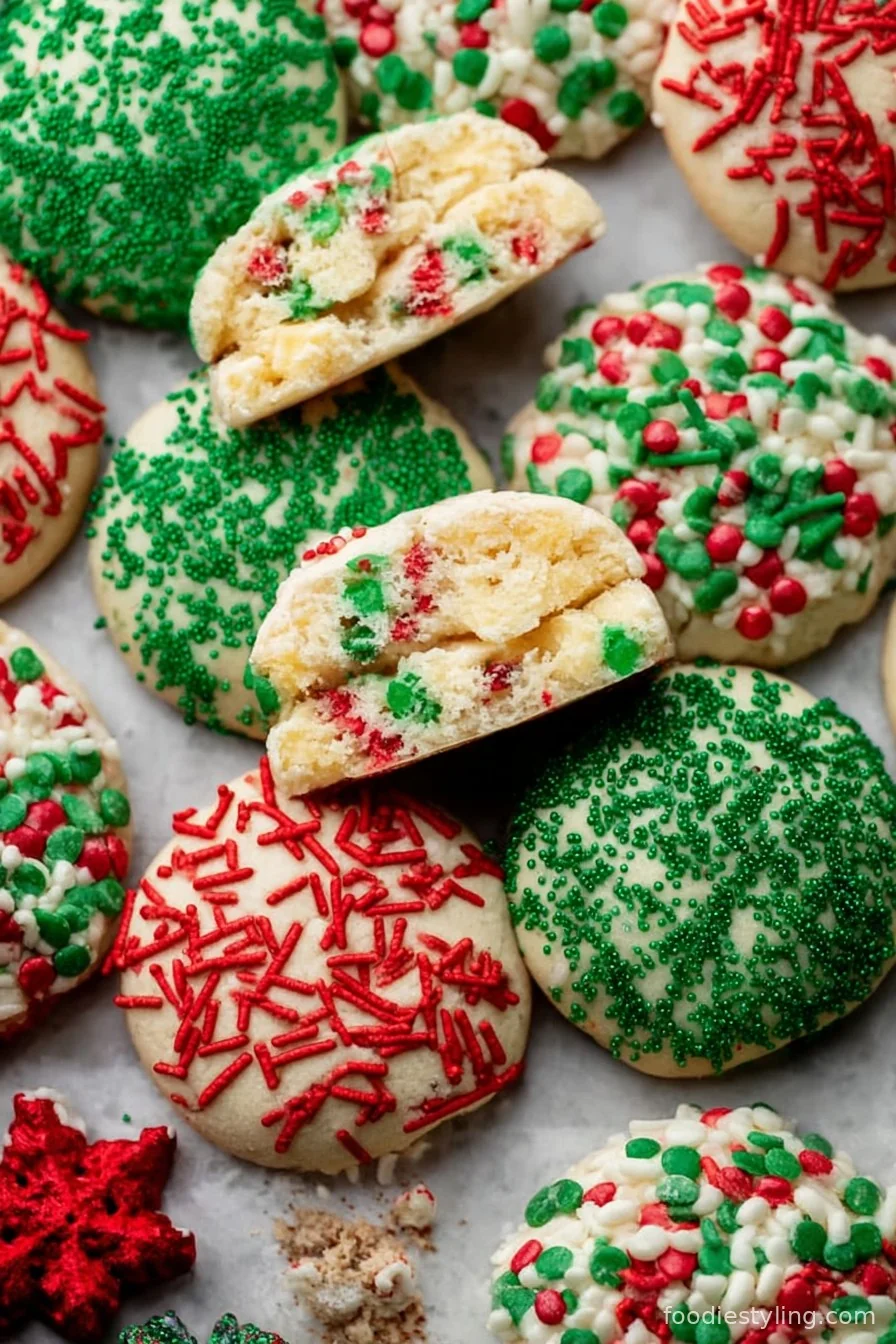 Glittering sugar cookies topped with colorful sprinkles and ready for holiday celebrations