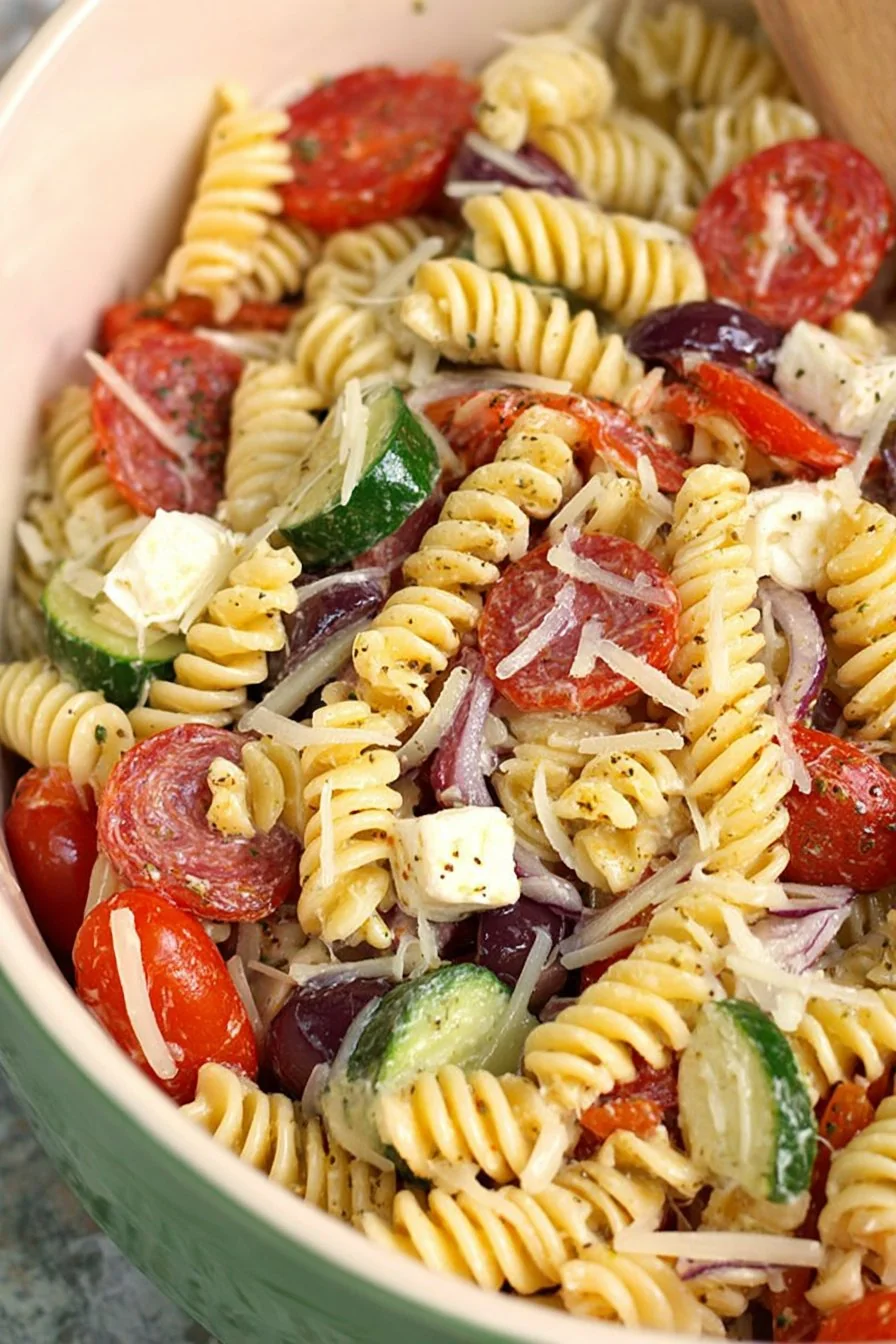Classic Pasta Salad bursting with colorful veggies and fresh herbs