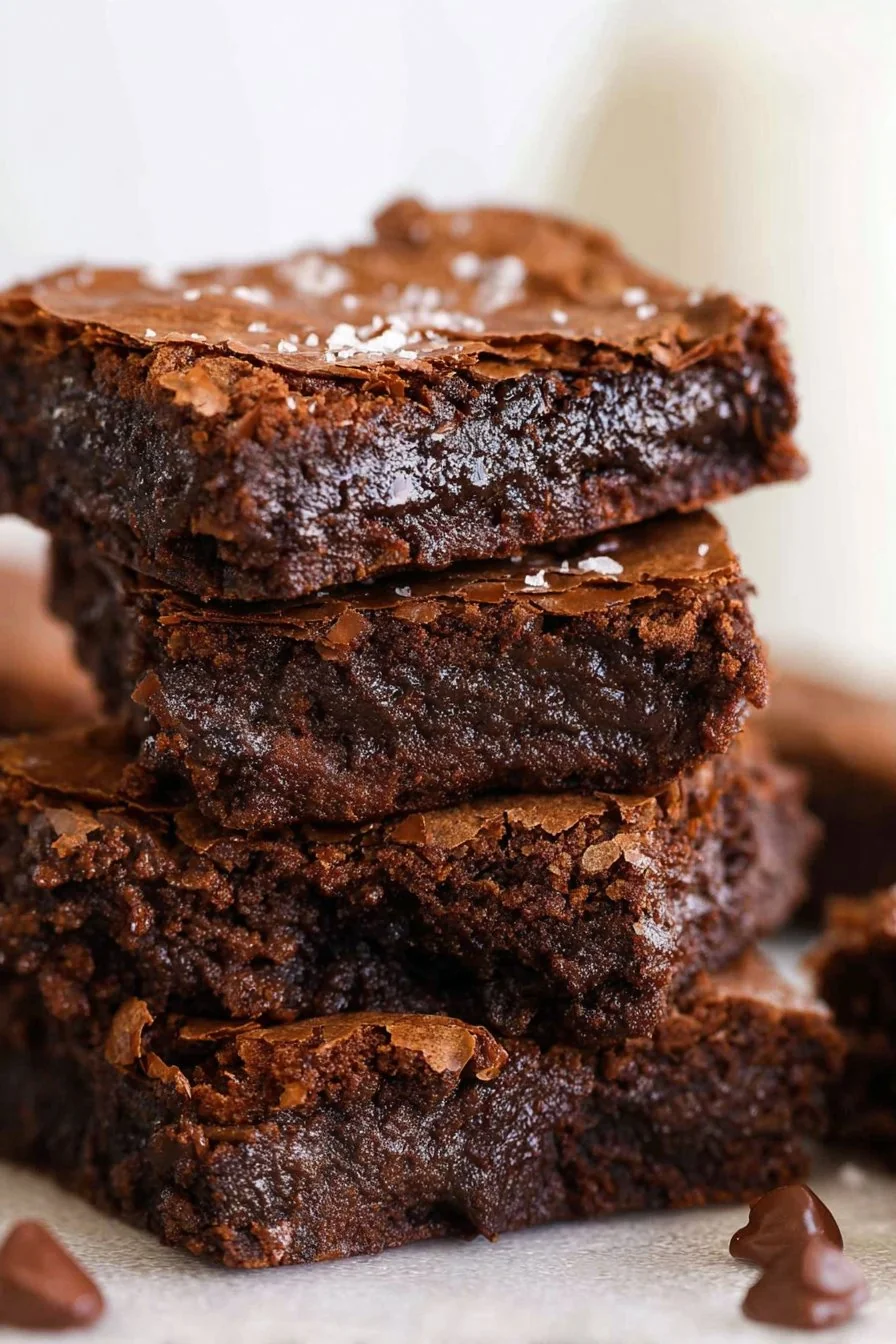 Freshly baked, glossy Cocoa Powder Brownies with crackly tops