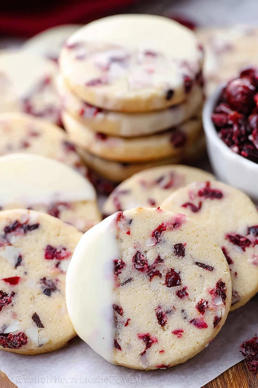Cranberry Almond Shortbread Cookies look as good as they taste—golden, buttery, and studded with cranberries and almonds.