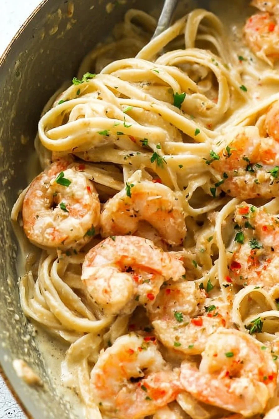 Creamy Garlic Shrimp Pasta cooking process