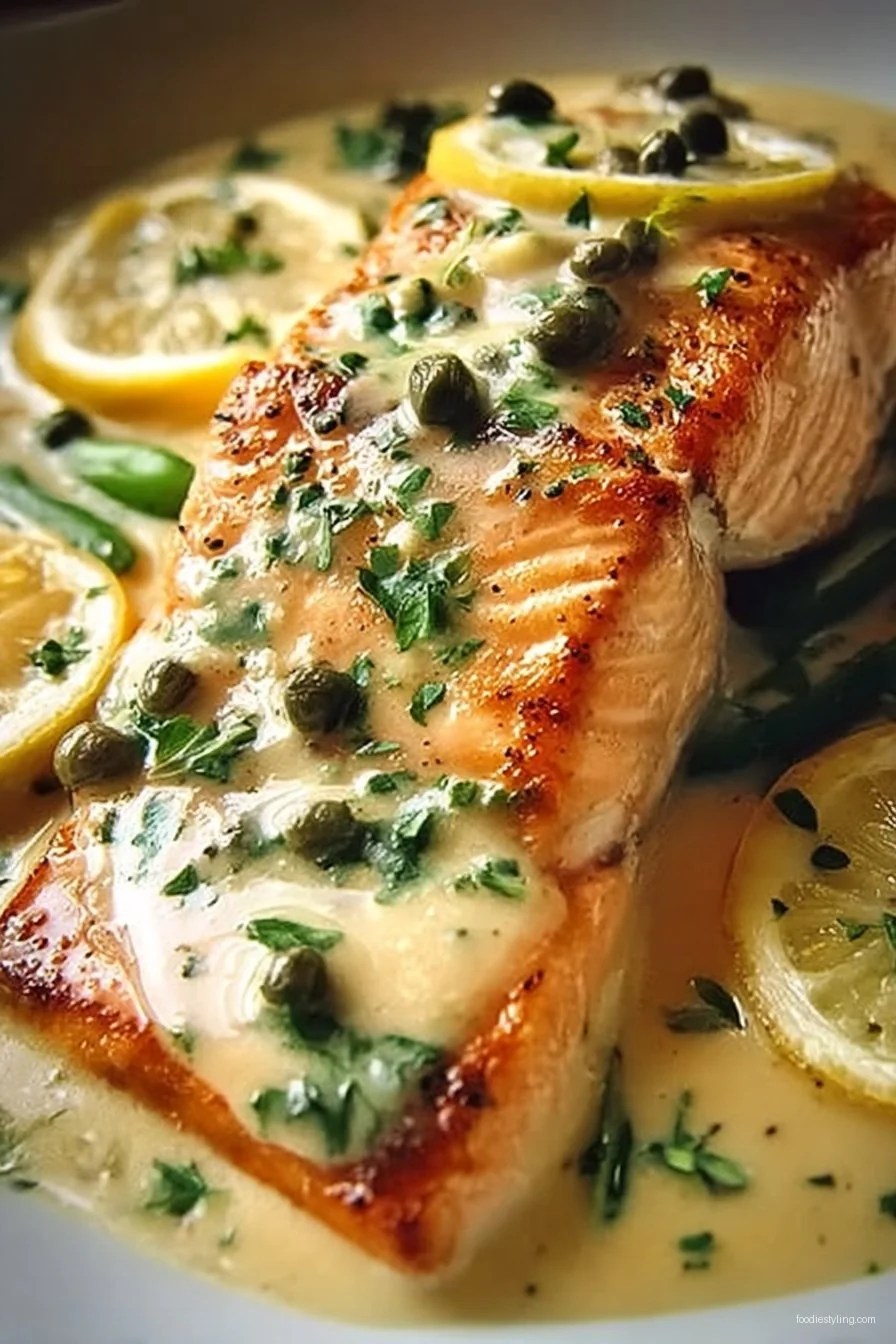 Creamy Lemon Salmon Piccata Recipe cooking process