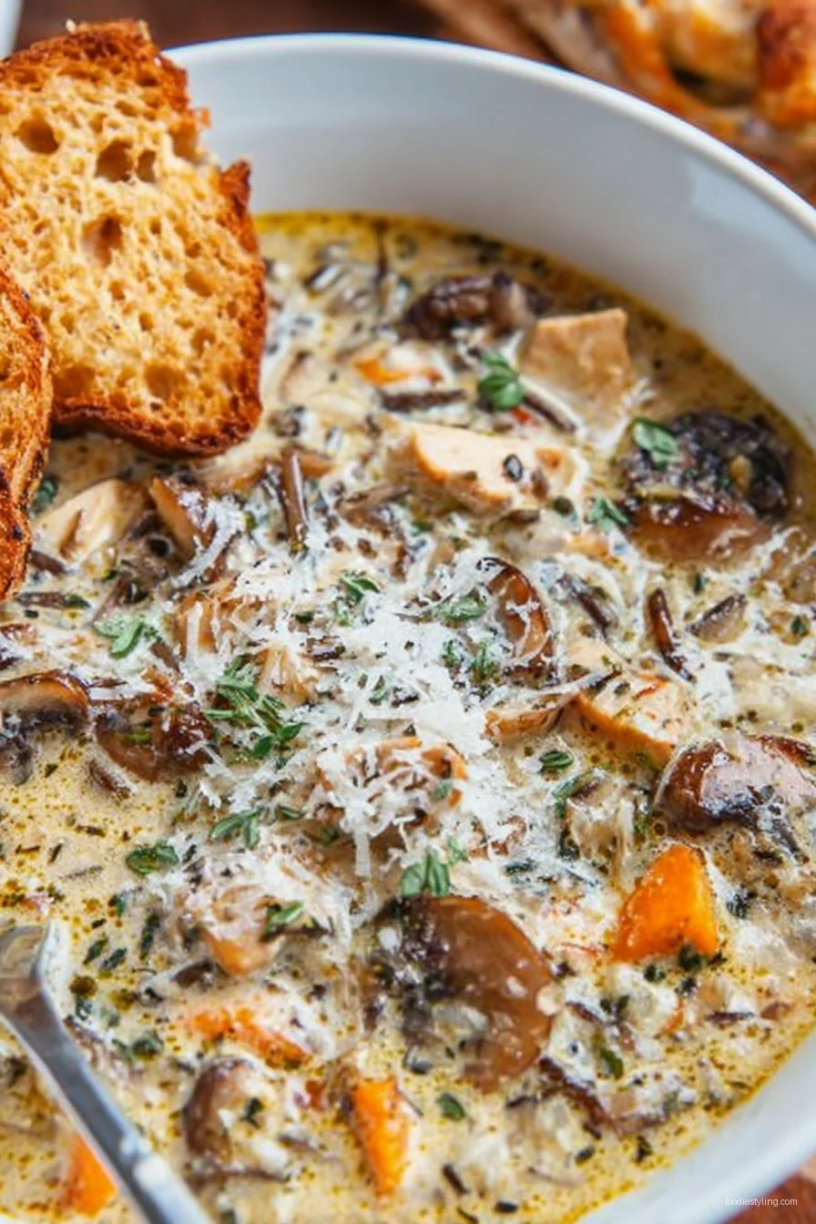 Creamy Mushroom Chicken and Wild Rice Soup cooking process