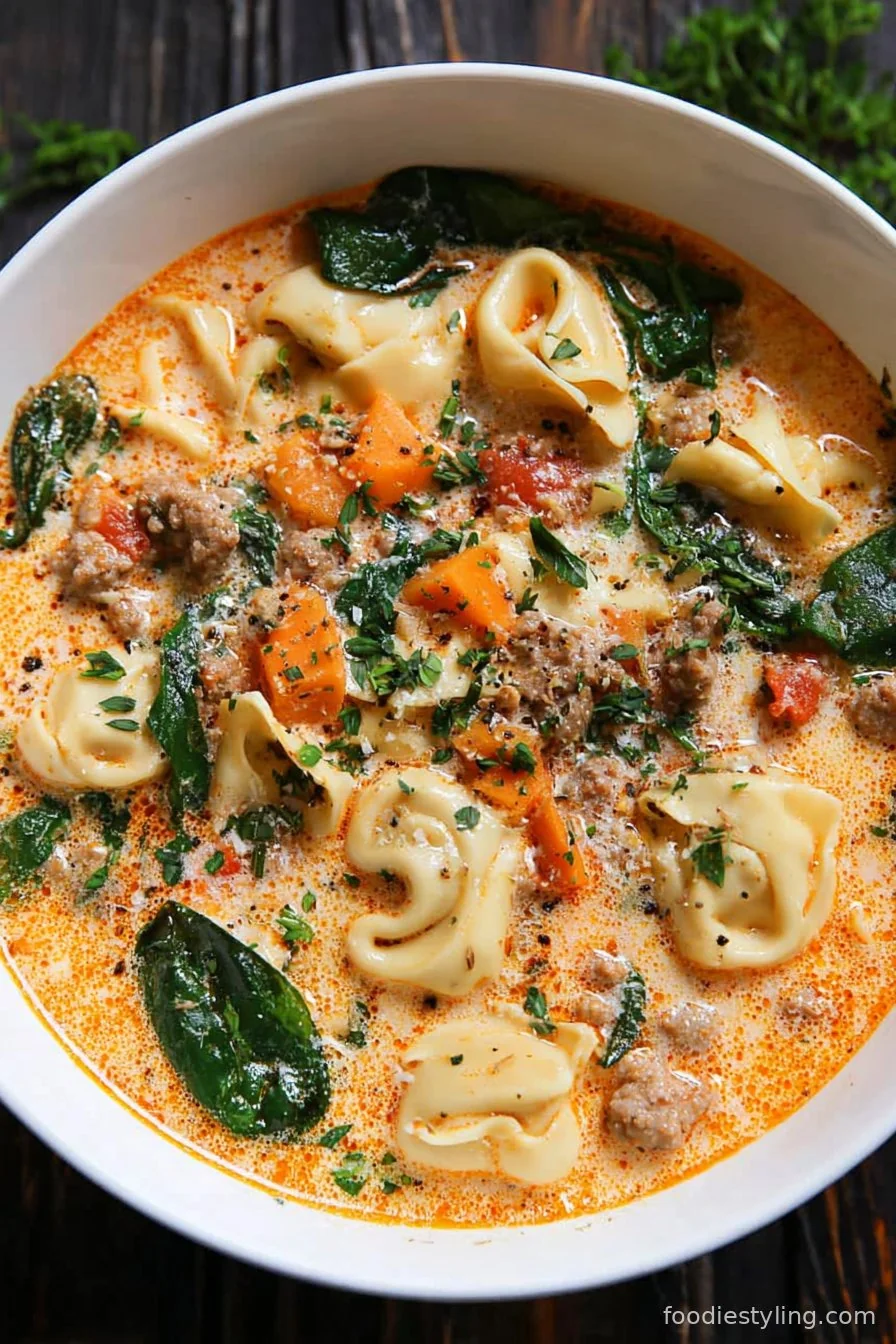 Creamy Sausage Tortellini Soup cooking process