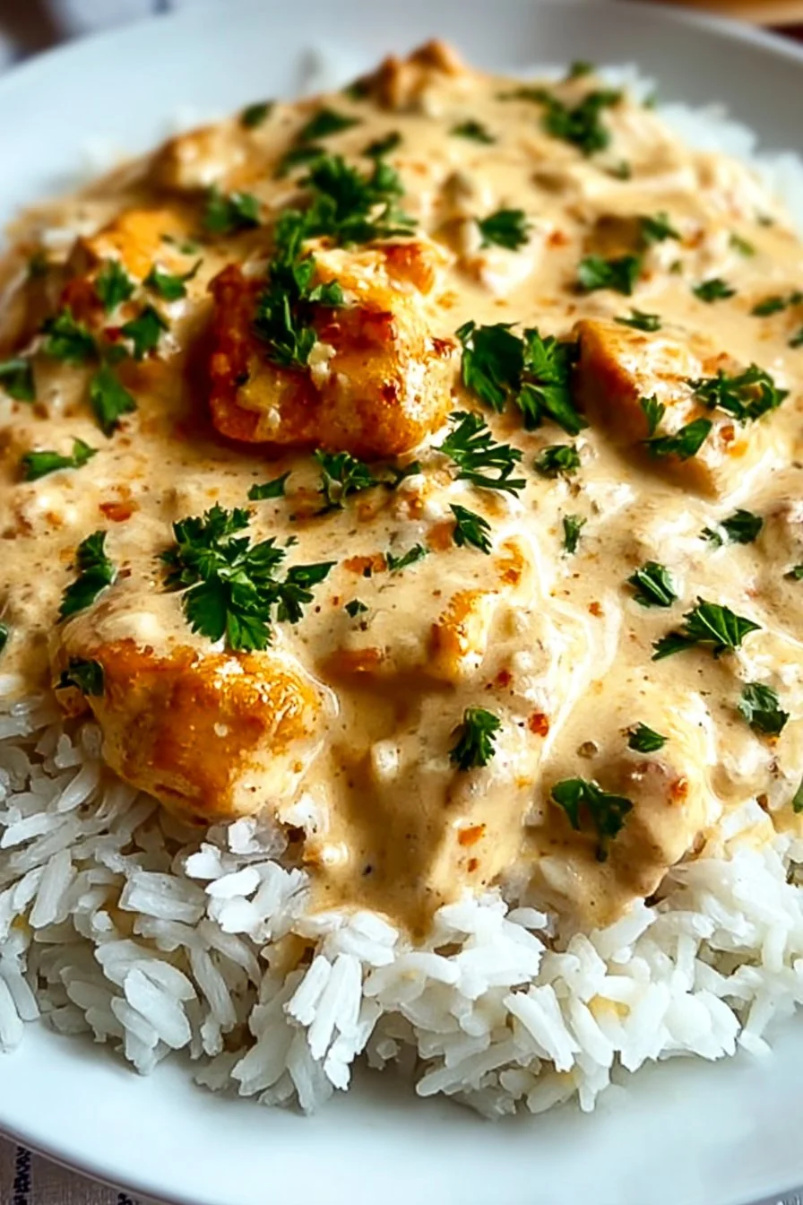 Creamy Smothered Chicken and Rice cooking process