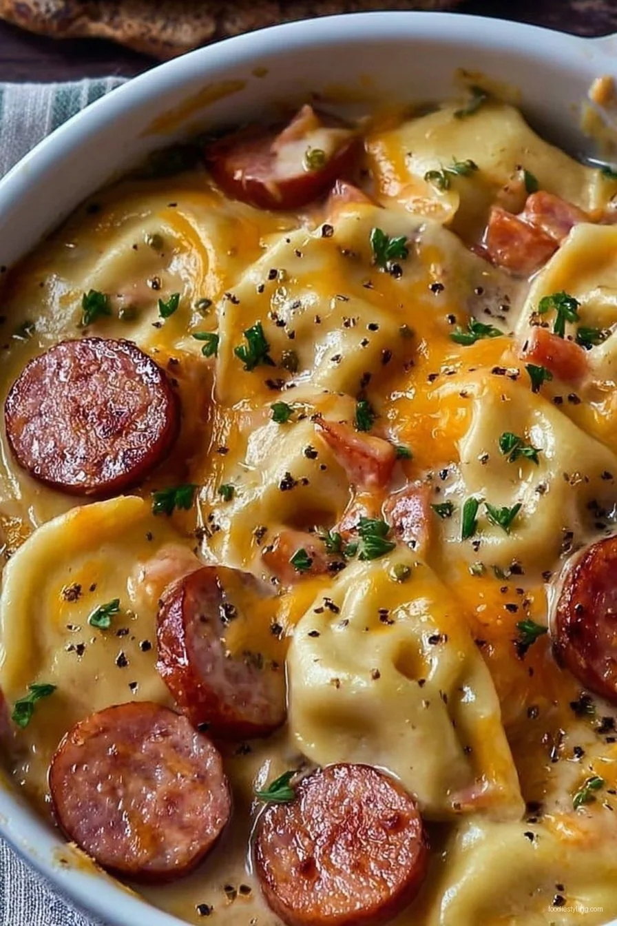 Crockpot Pierogi Casserole With Kielbasa cooking process