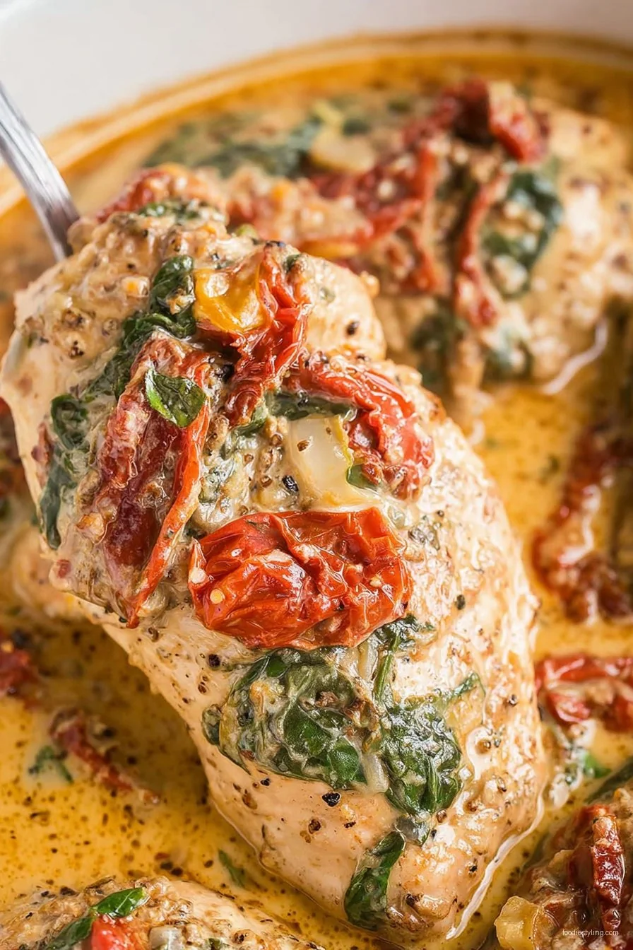 Crockpot Tuscan Chicken cooking process
