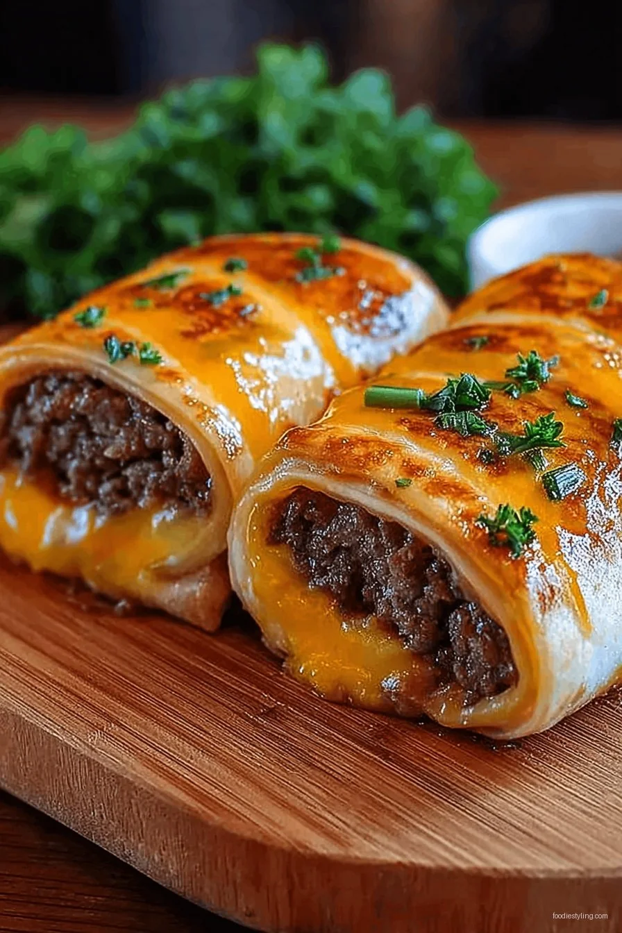 Easy Garlic Butter Beef Cheeseburger Rollups cooking process