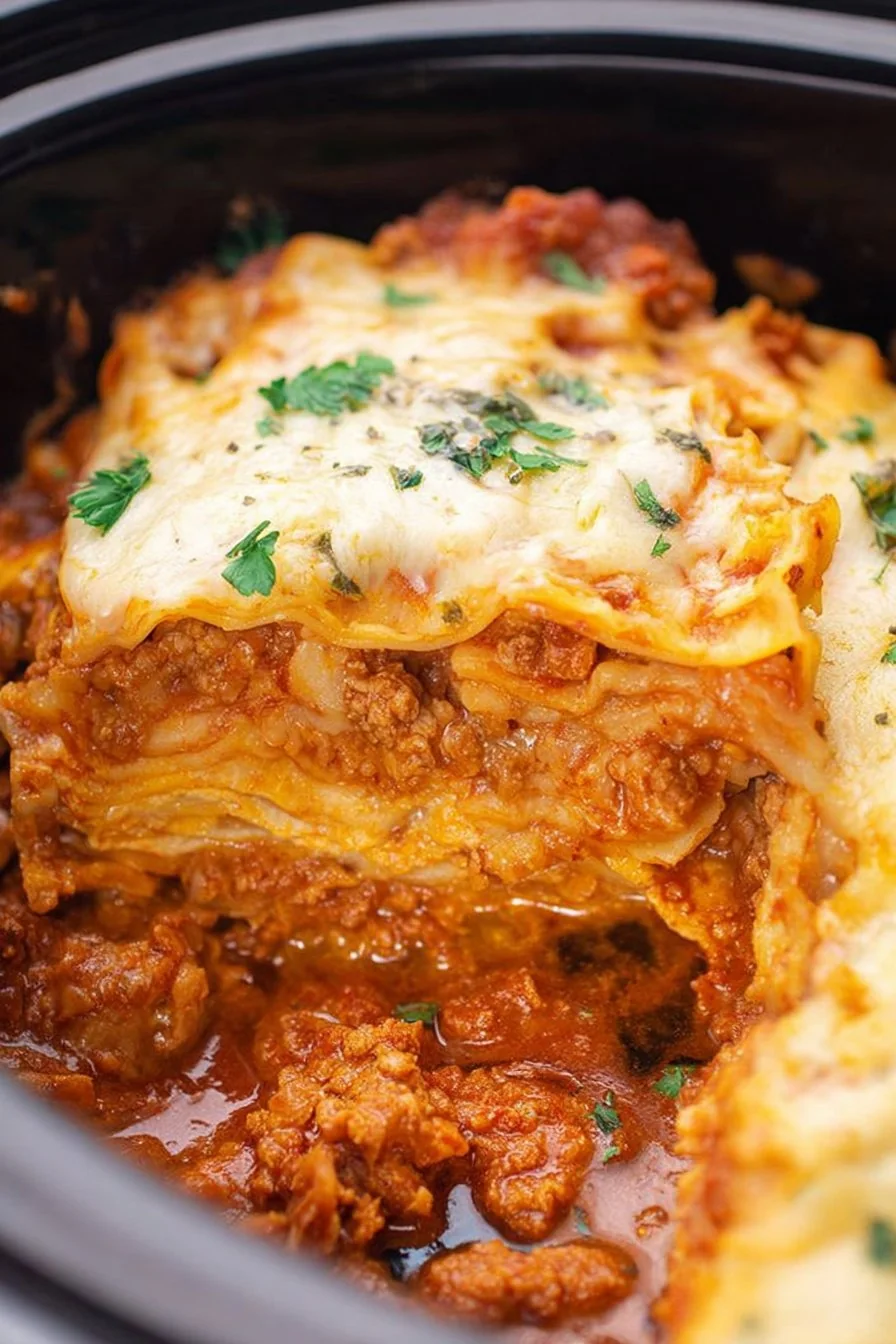 Easy Slow Cooker Lasagna cooking process