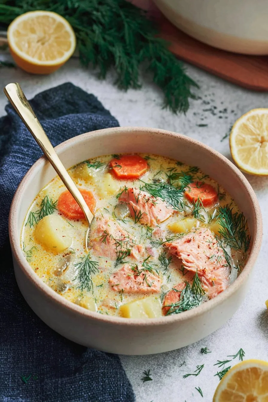 Finnish Salmon Soup (Lohikeitto) cooking process