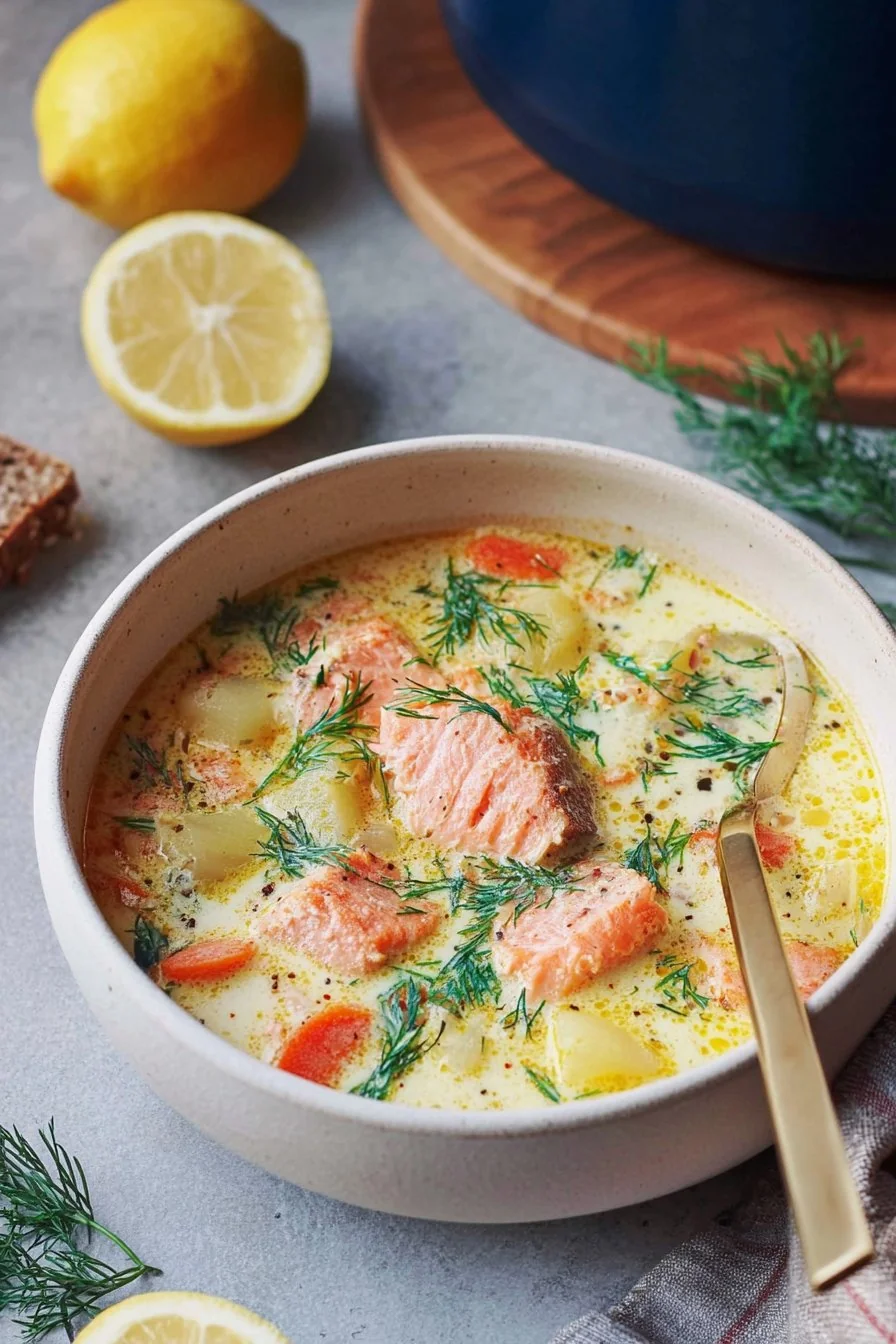 Finnish Salmon Soup (Lohikeitto) cooking process