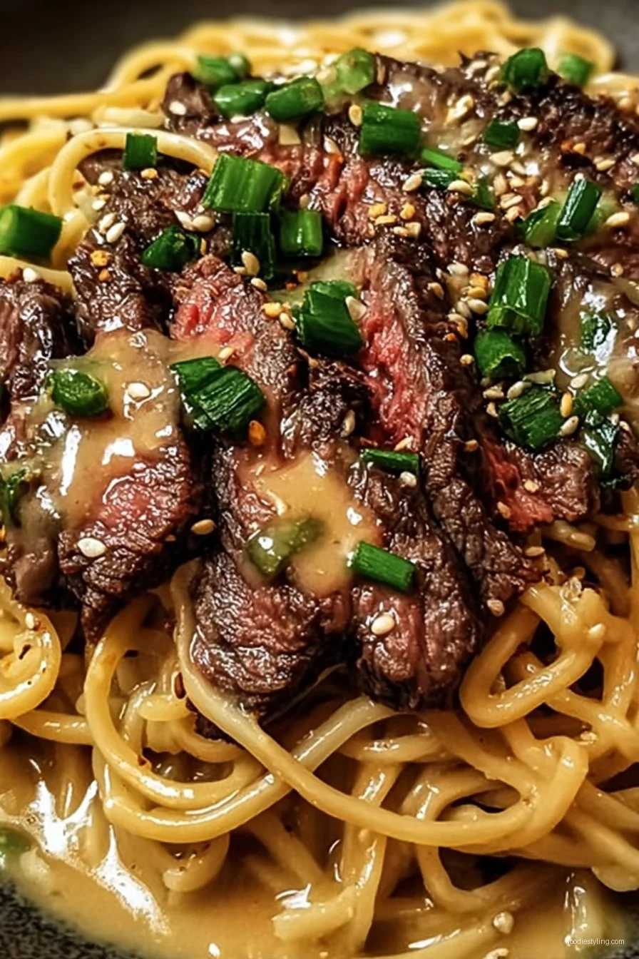 Garlic Butter Steak Lightning Noodles cooking process