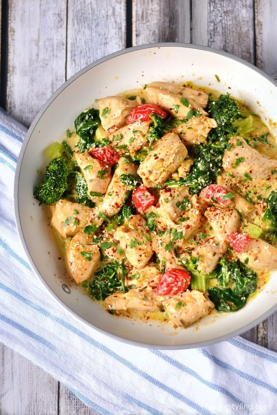 Garlic Chicken with Broccoli and Spinach cooking process