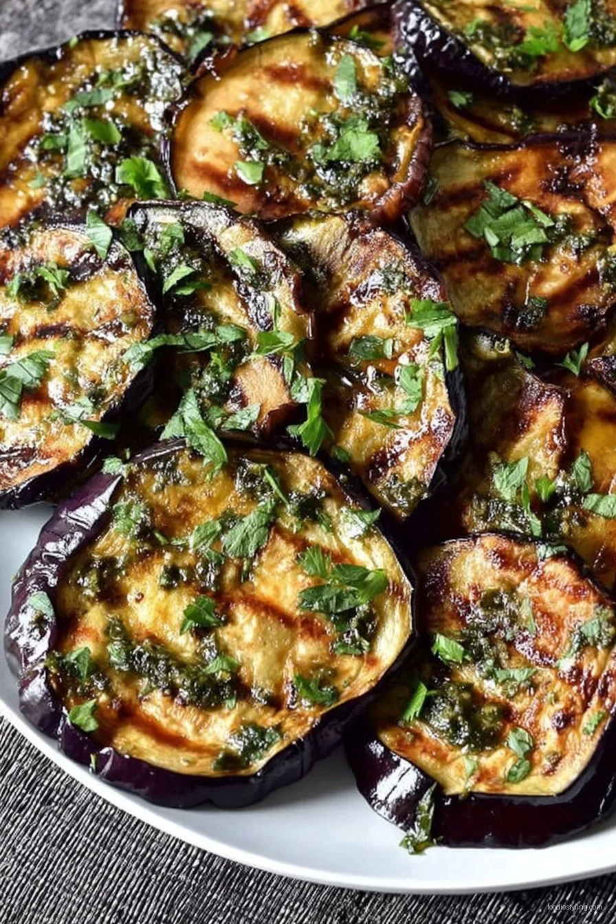 Garlic & Herb Grilled Eggplant cooking process