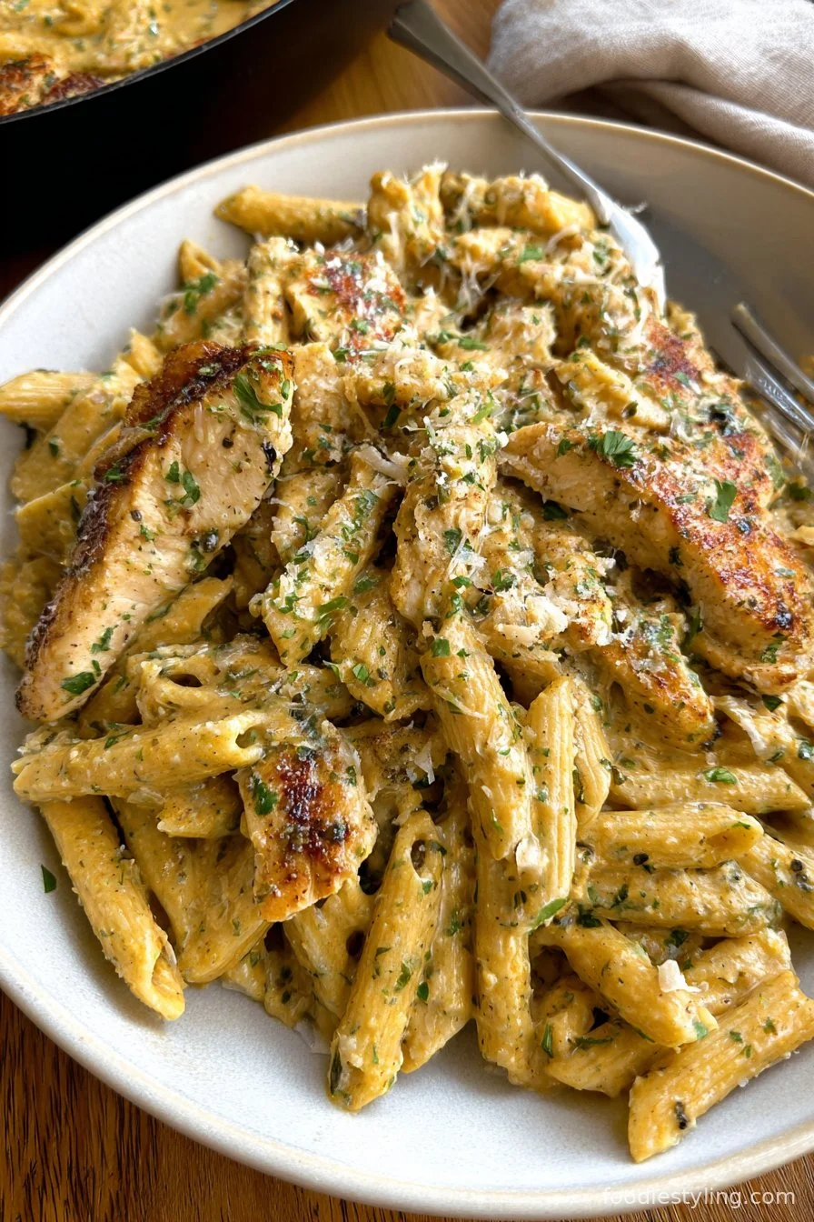 Garlic Parmesan Chicken and Pasta (One-Pan) cooking process