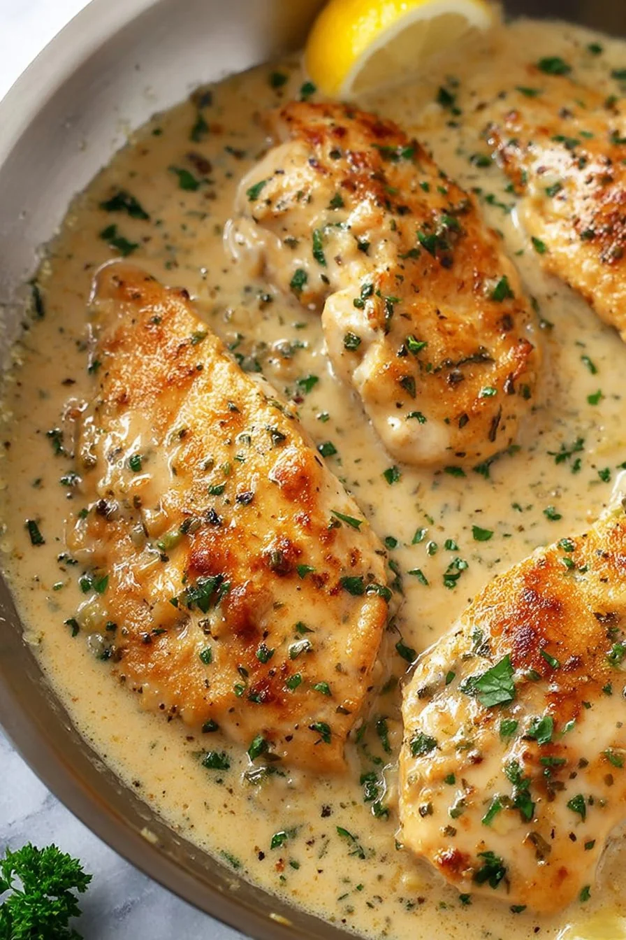 Crispy Garlic Parmesan Chicken slices on a platter