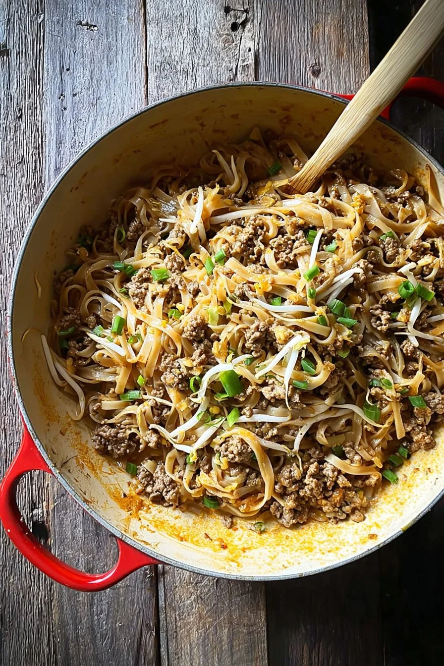 Ground Beef Pad Thai cooking process