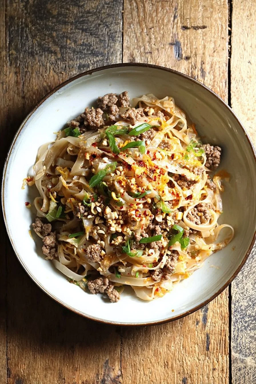 Ground Beef Pad Thai cooking process