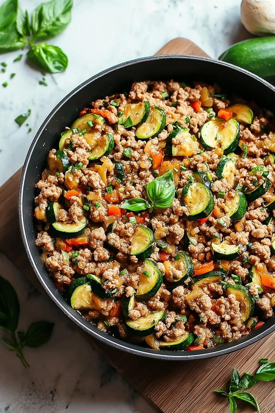 Ground Turkey and Zucchini Skillet cooking process