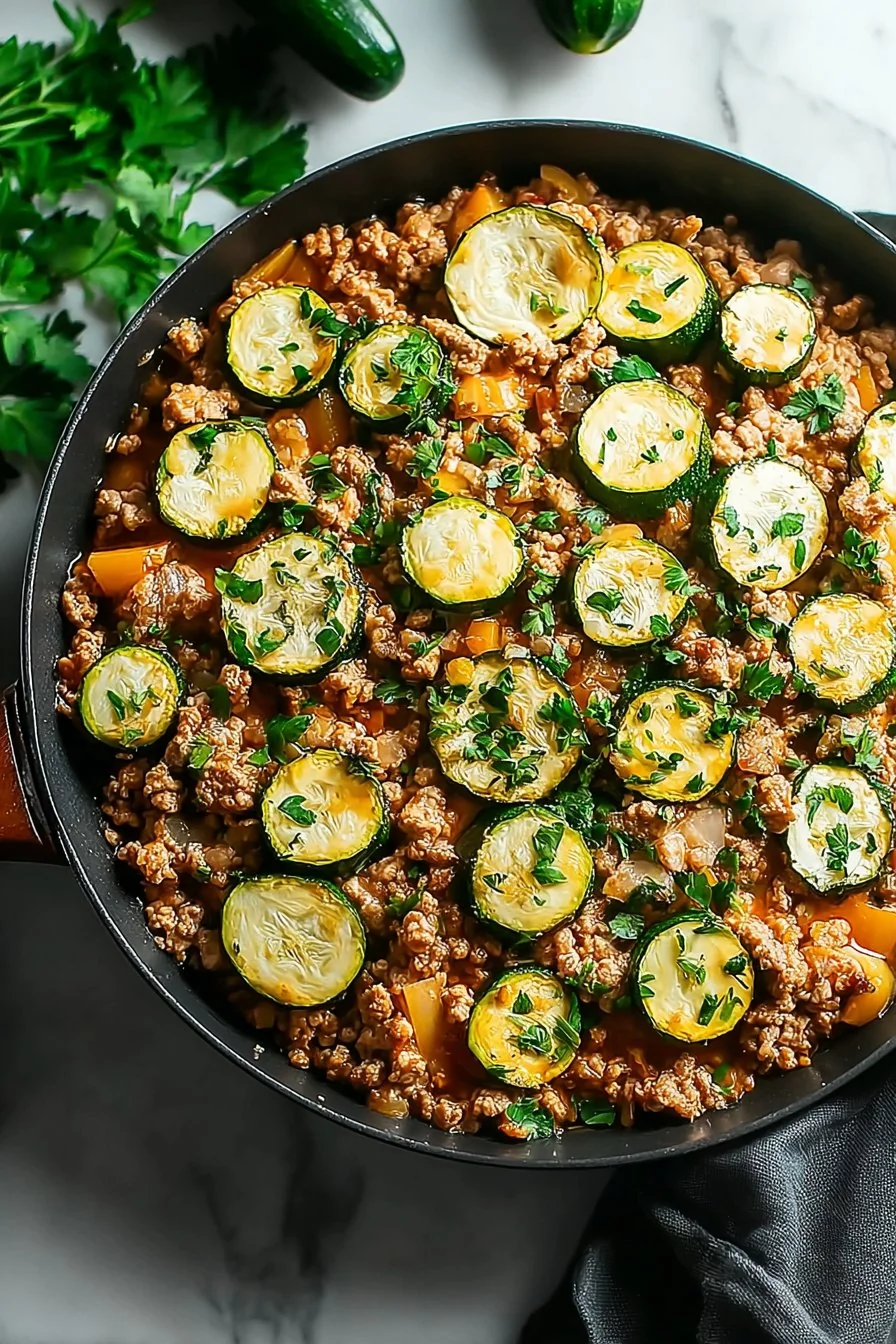Ground Turkey and Zucchini Skillet cooking process