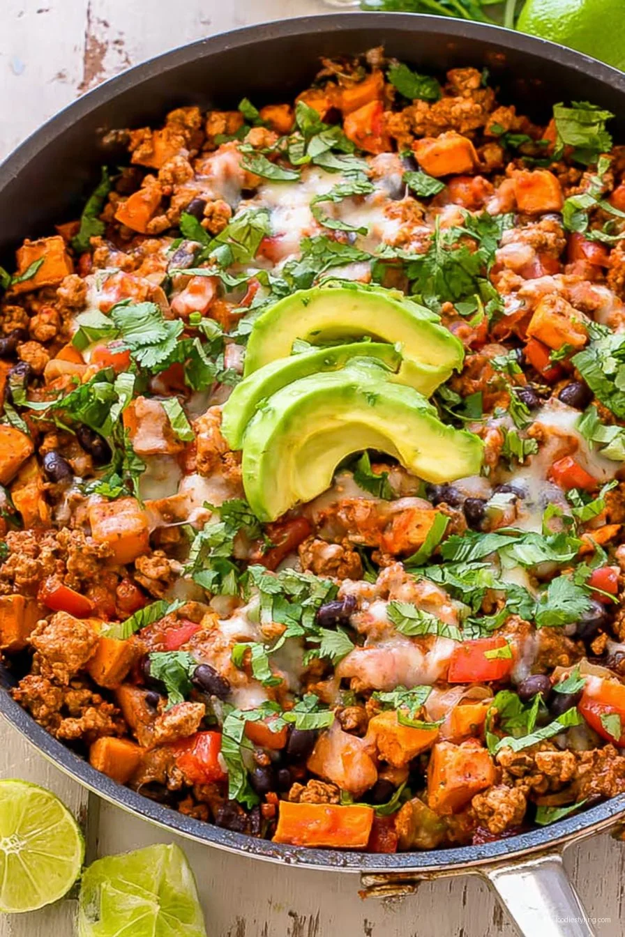 Ground Turkey & Sweet Potato Taco Skillet cooking process