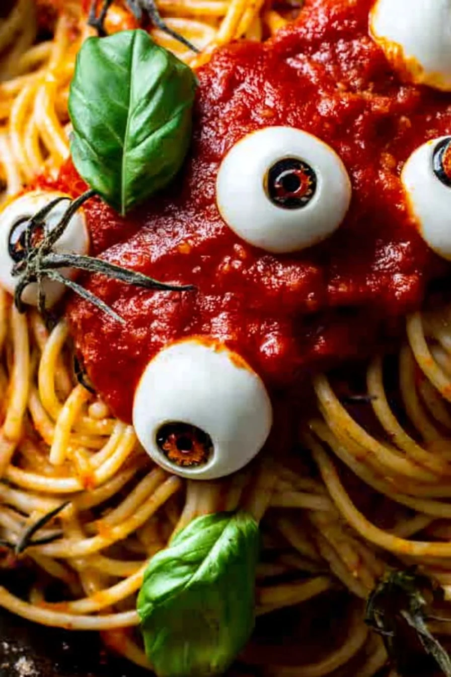 Halloween Spaghetti (Vegetarian) cooking process