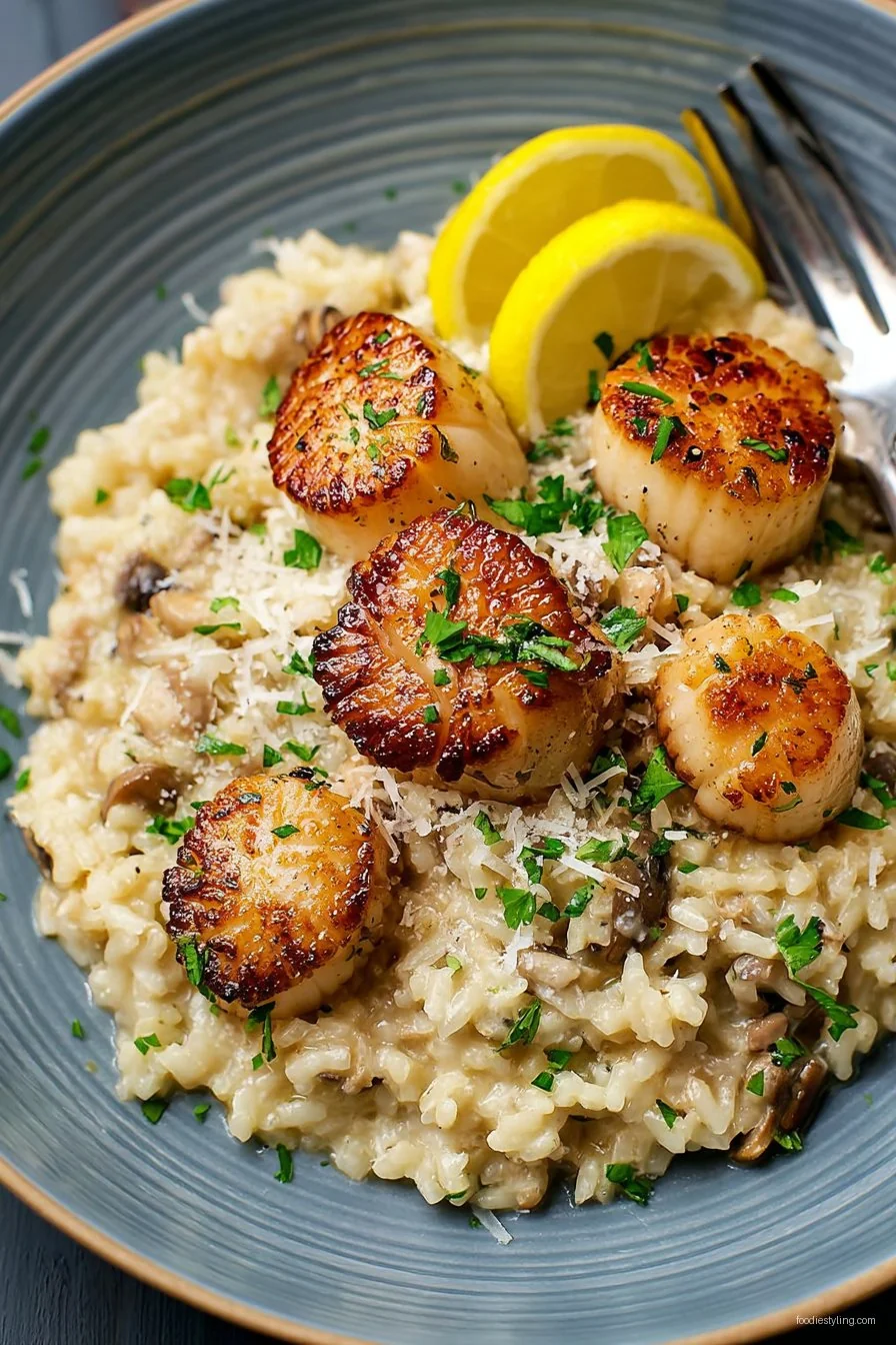 Lemon Butter Scallops Over Parmesan Risotto cooking process