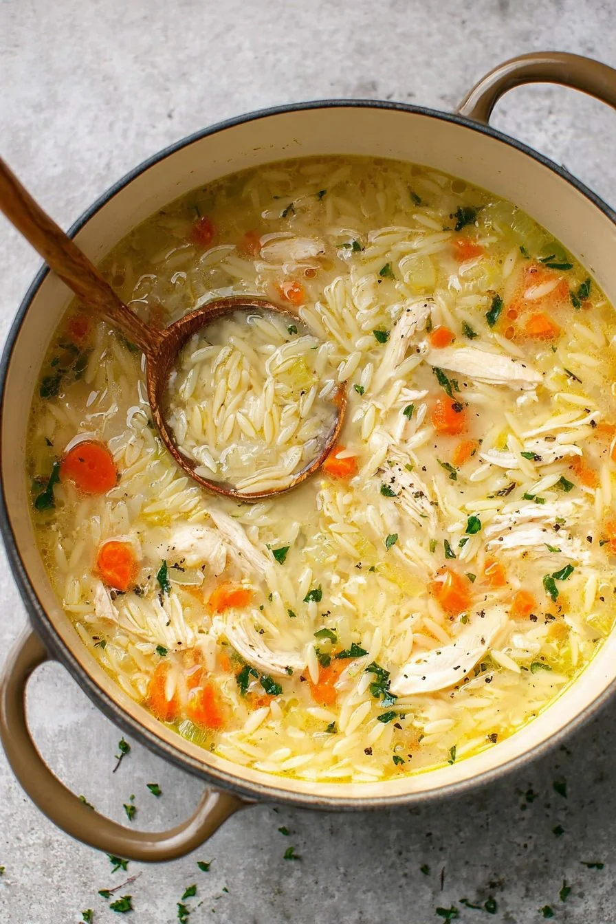 Lemon Chicken Orzo Soup cooking process