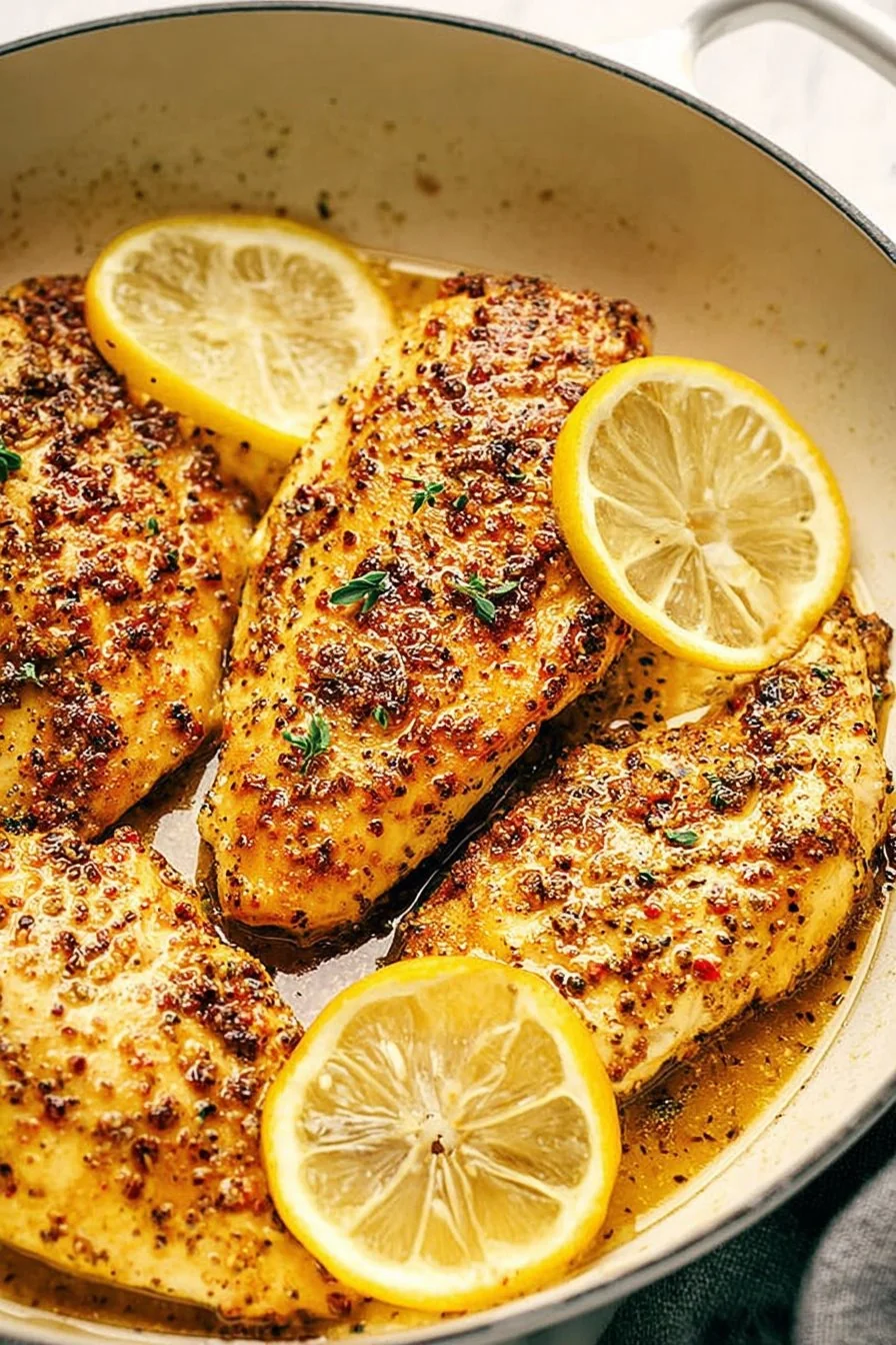 Zesty Lemon Pepper Chicken in a skillet with fresh parsley