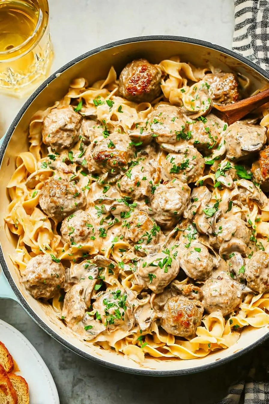 Meatball Stroganoff cooking process