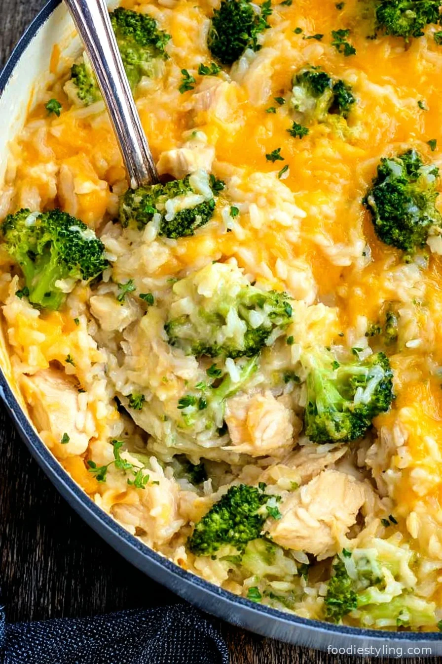 One Pot Cheesy Chicken Broccoli Rice Casserole cooking process