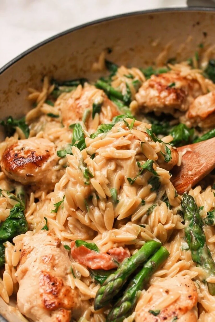 One Pot Chicken Orzo cooking process