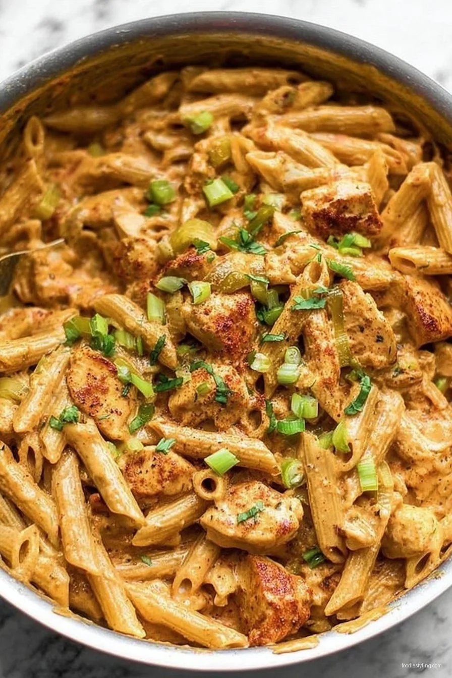 One Pot Creamy Cajun Chicken Pasta cooking process