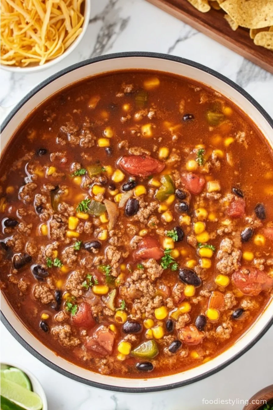 One Pot Taco Soup Recipe cooking process