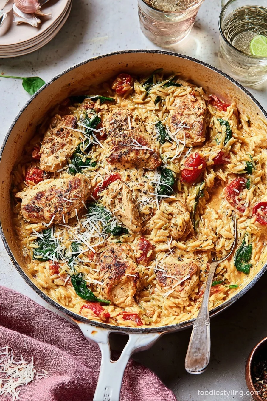 One-Pan “Marry Me” Chicken Orzo cooking process