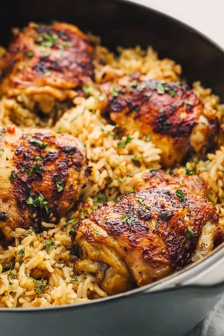 Oven Baked Chicken and Rice cooking process