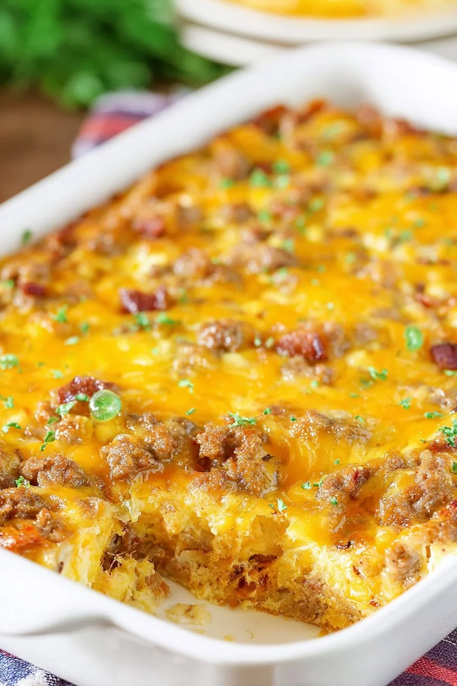 Overnight Sausage and Egg Breakfast Casserole cooking process