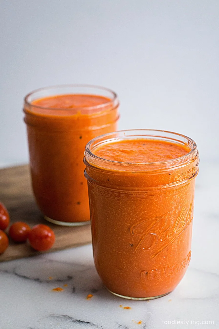 Glossy roasted cherry tomato sauce glistening atop spaghetti