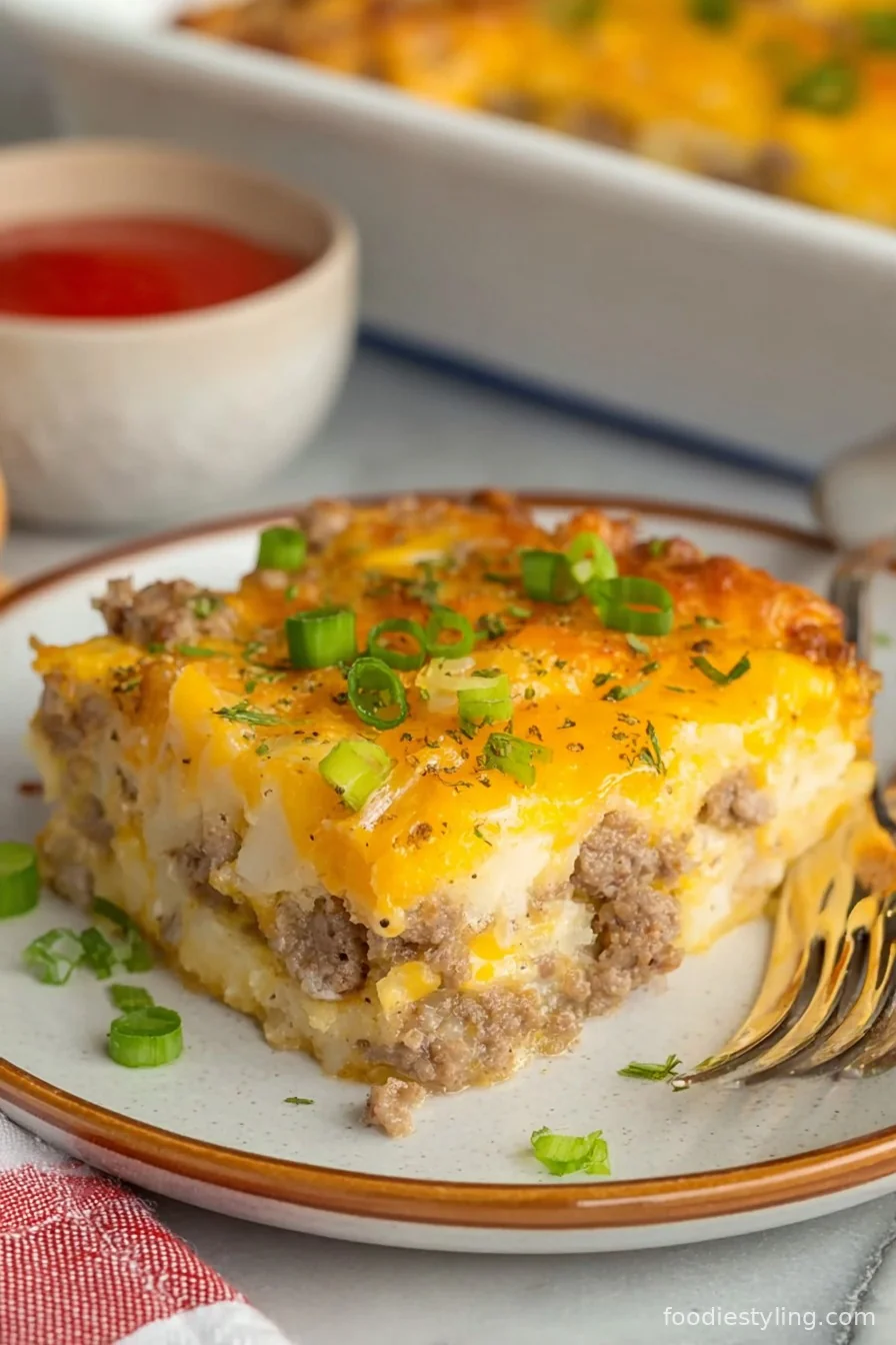 Sausage and Hashbrown Breakfast Casserole cooking process