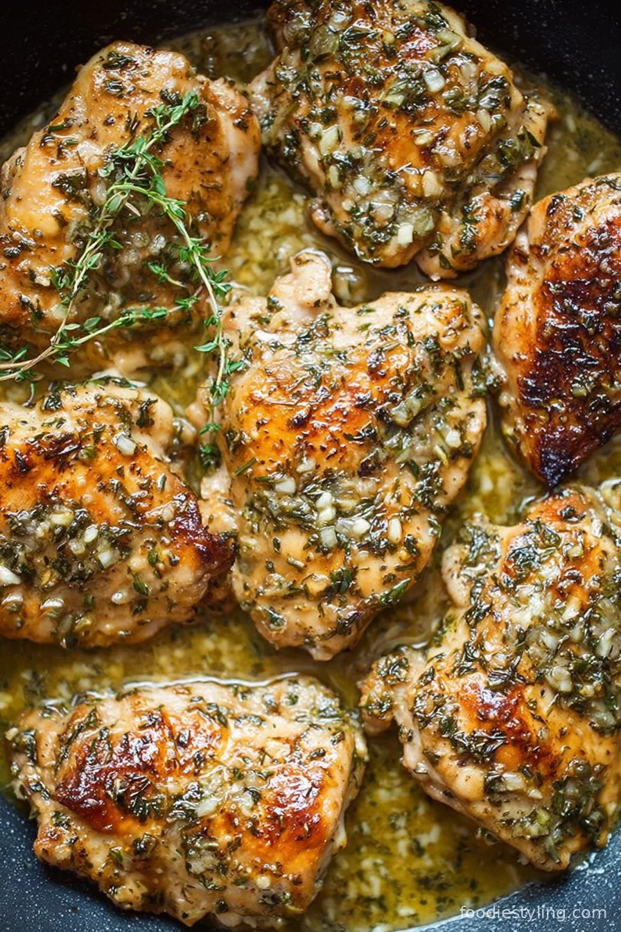 Seared Chicken Thighs in Garlic & Herb Sauce cooking process