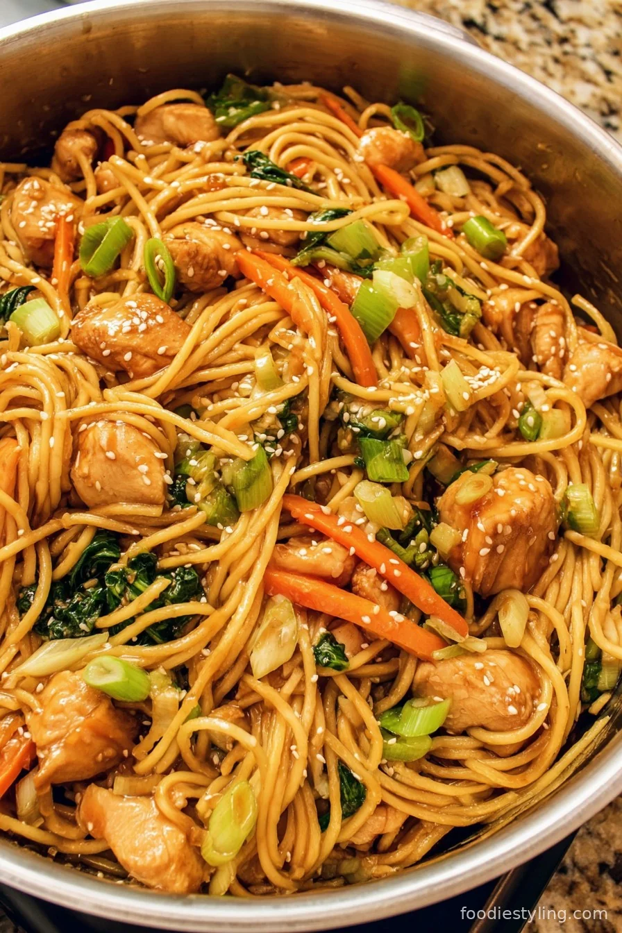 Sesame Chicken Lo Mein cooking process